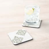Scroll Damask Kunst I Groen op Wit Bier Onderzetter (Rechterzijde)
