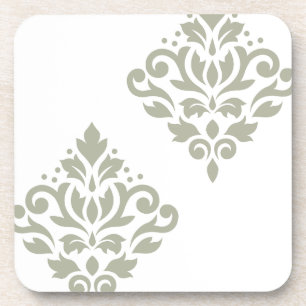 Scroll Damask Kunst I Groen op Wit Bier Onderzetter