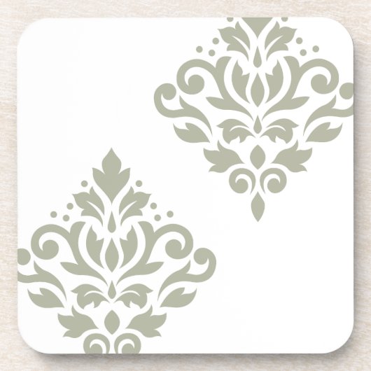 Scroll Damask Kunst I Groen op Wit Bier Onderzetter (Voorkant)