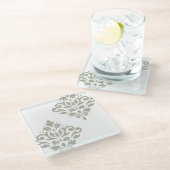 Scroll Damask Kunst I Groen op Wit Glazen Onderzetter (Schuin)
