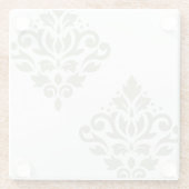 Scroll Damask Kunst I Groen op Wit Glazen Onderzetter (Achterkant)