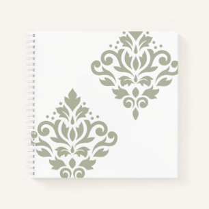 Scroll Damask Kunst I Groen op Wit Notitieboek
