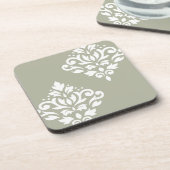 Scroll Damask Kunst I Wit op Groen Bier Onderzetter (Linkerzijde)