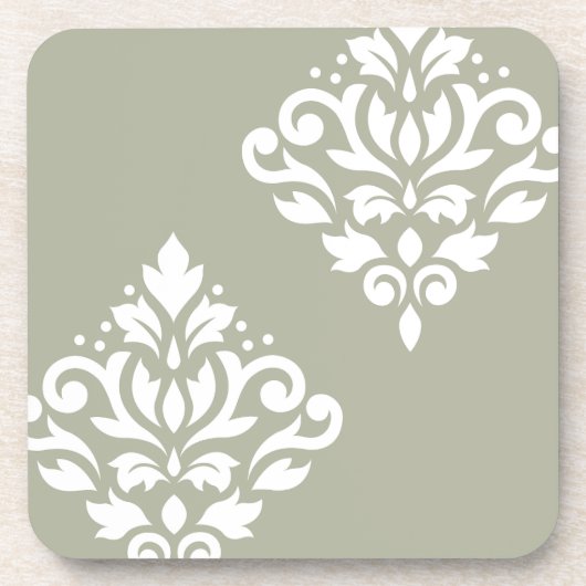 Scroll Damask Kunst I Wit op Groen Bier Onderzetter (Voorkant)