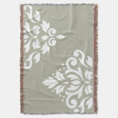Scroll Damask Kunst I Wit op Groen Deken (Voorkant Verticaal)