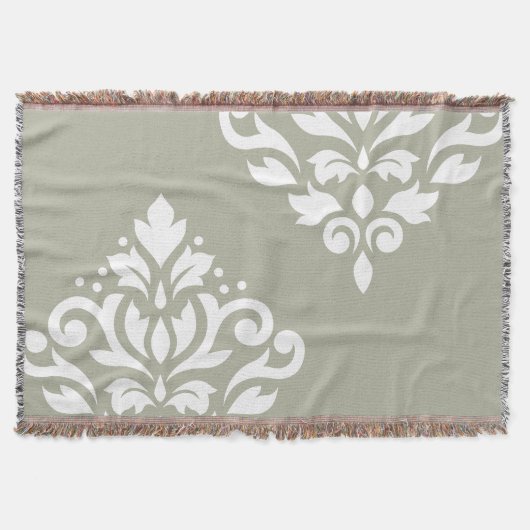 Scroll Damask Kunst I Wit op Groen Deken (Voorkant)
