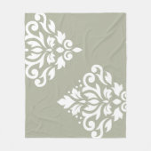 Scroll Damask Kunst I Wit op Groen Fleece Deken (Voorkant)