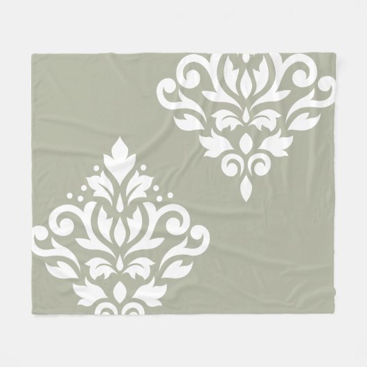 Scroll Damask Kunst I Wit op Groen Fleece Deken (Voorkant (Horizontaal))