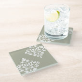 Scroll Damask Kunst I Wit op Groen Glazen Onderzetter (Schuin)