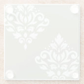 Scroll Damask Kunst I Wit op Groen Glazen Onderzetter (Achterkant)