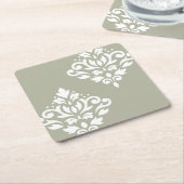 Scroll Damask Kunst I Wit op Groen Kartonnen Onderzetters (Schuin)