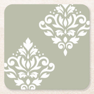 Scroll Damask Kunst I Wit op Groen Kartonnen Onderzetters