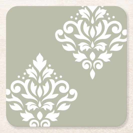 Scroll Damask Kunst I Wit op Groen Kartonnen Onderzetters (Voorkant)