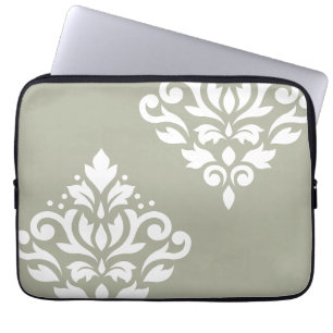 Scroll Damask Kunst I Wit op Groen Laptop Sleeve