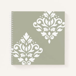 Scroll Damask Kunst I Wit op Groen Notitieboek