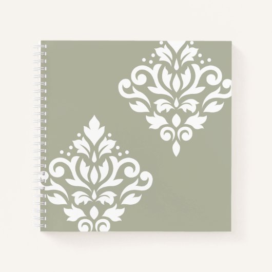 Scroll Damask Kunst I Wit op Groen Notitieboek (Voorkant)
