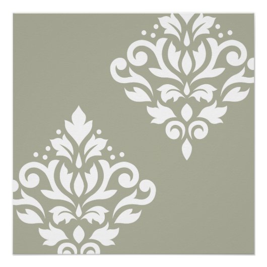Scroll Damask Kunst I Wit op Groen Perfect Poster (Voorkant)