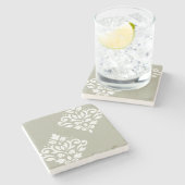 Scroll Damask Kunst I Wit op Groen Stenen Onderzetter (Zijkant)