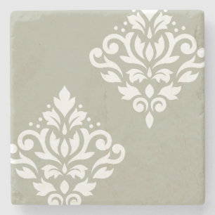 Scroll Damask Kunst I Wit op Groen Stenen Onderzetter