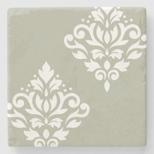 Scroll Damask Kunst I Wit op Groen Stenen Onderzetter (Voorkant)