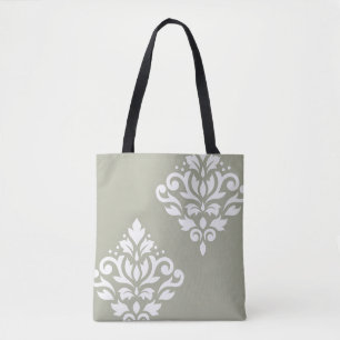 Scroll Damask Kunst I Wit op Groen Tote Bag