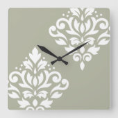 Scroll Damask Kunst I Wit op Groen Vierkante Klok (Voorkant)