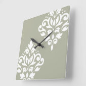 Scroll Damask Kunst I Wit op Groen Vierkante Klok (Hoek)