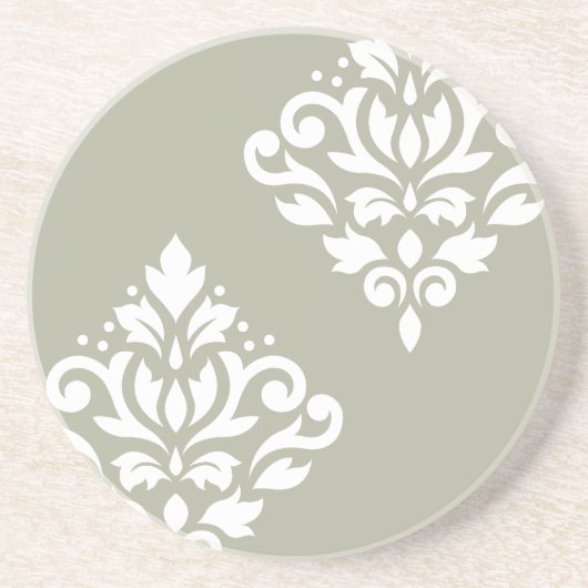 Scroll Damask Kunst I Wit op Groen Zandsteen Onderzetter (Voorkant)