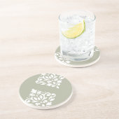 Scroll Damask Kunst I Wit op Groen Zandsteen Onderzetter (Zijkant)
