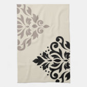 Scroll Damask Kunst I Zwart Taupe Crème Theedoek (Verticaal)