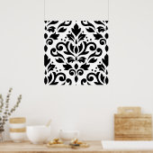 Scroll Damask Large Design Black op White Poster (Keuken)