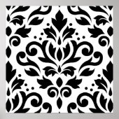 Scroll Damask Large Design Black op White Poster (Voorkant)