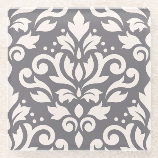 Scroll Damask Large Design Cream op Grey Glazen Onderzetter (Voorkant)