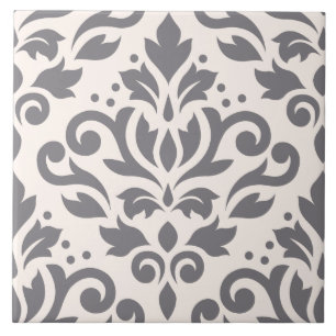 Scroll Damask Large Design Grey op Cream Tegeltje