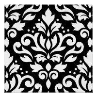 Scroll Damask Large Design White op Black