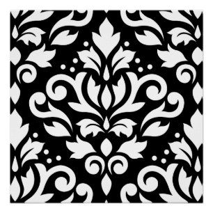 Scroll Damask Large Design White op Black Perfect Poster