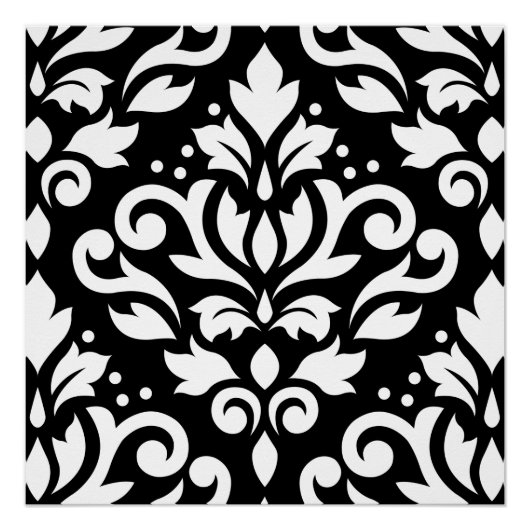 Scroll Damask Large Design White op Black Perfect Poster (Voorkant)