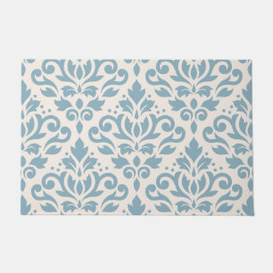 Scroll Damask Large Pattern Blue op Cream Deurmat