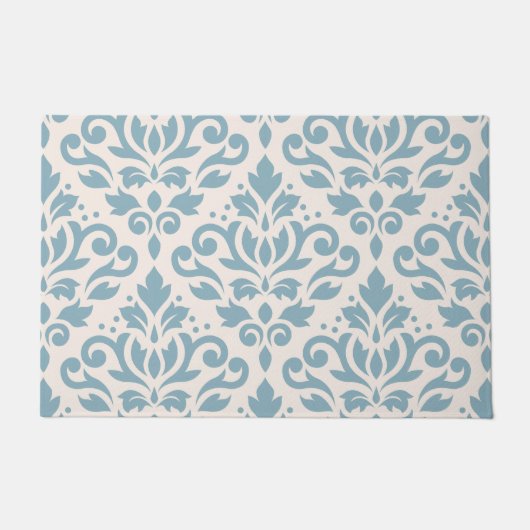 Scroll Damask Large Pattern Blue op Cream Deurmat (Voorkant)