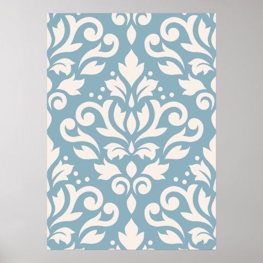 Scroll Damask Large Pattern Cream op Blue Poster (Voorkant)