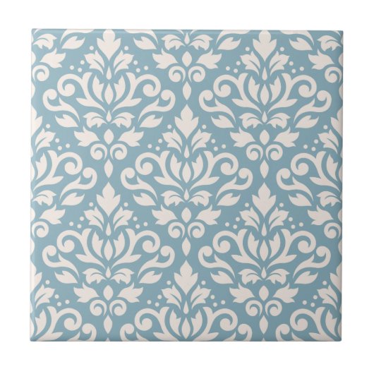Scroll Damask Large Pattern Cream op Blue Tegeltje (Voorkant)