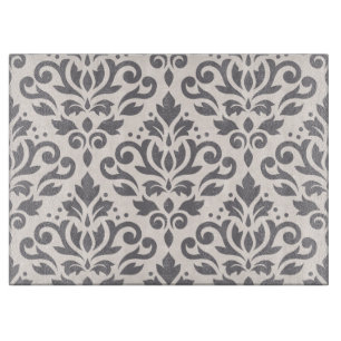 Scroll Damask Large Pattern Grey op Cream Snijplank