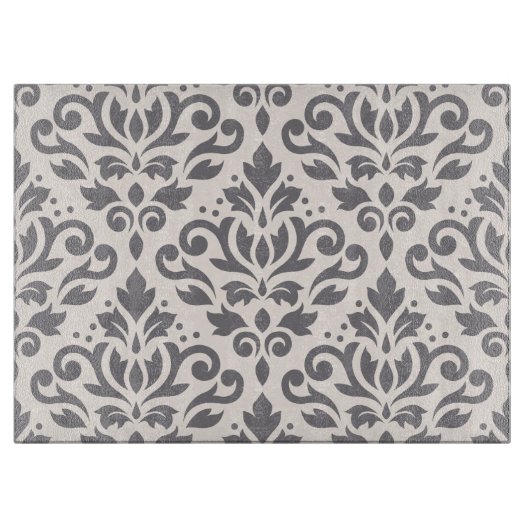 Scroll Damask Large Pattern Grey op Cream Snijplank (Voorkant)