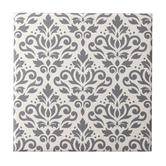 Scroll Damask Large Pattern Grey op Cream Tegeltje (Voorkant)