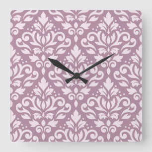 Scroll Damask Large Pattern Pink on Mauve Vierkante Klok