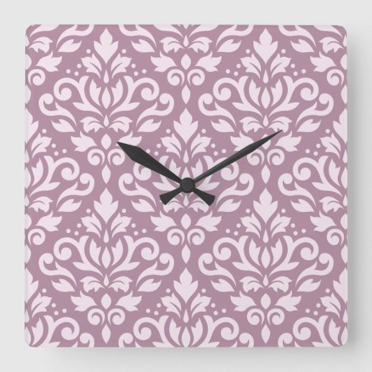 Scroll Damask Large Pattern Pink on Mauve Vierkante Klok (Voorkant)