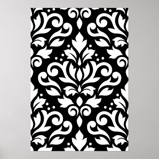 Scroll Damask Large Pattern White op Black Poster (Voorkant)