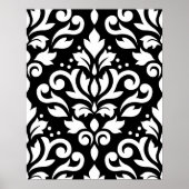 Scroll Damask Large Pattern White op Black Poster (Voorkant)