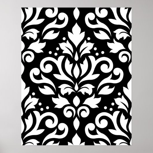 Scroll Damask Large Pattern White op Black Poster (Voorkant)