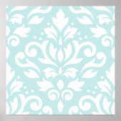 Scroll Damask Lg Design White op Duck Egg Blue Poster (Voorkant)